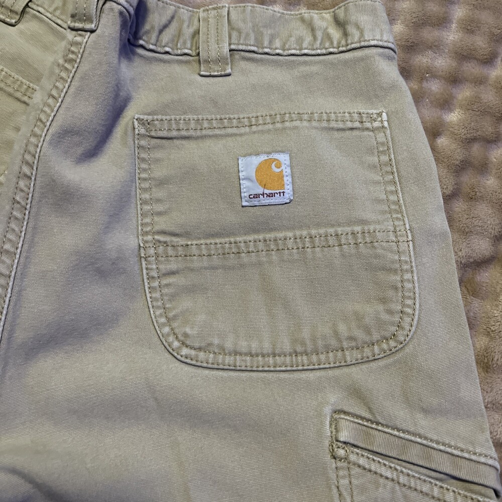 Carhartt Relaxed Fit Carpenter Pants Mens 38x32 Tan Canvas Distressed - Picture 5 of 14
